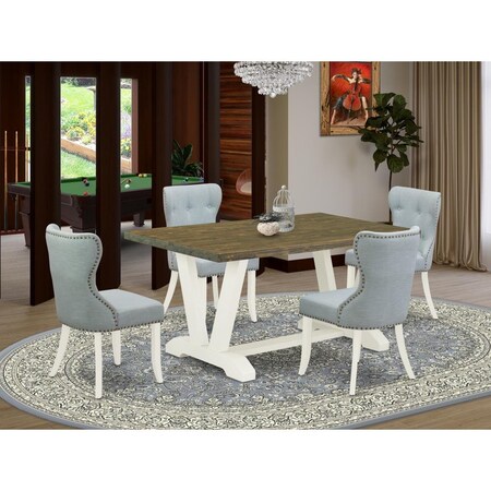 East West Furniture 5 Piece V-Style Dining Table Set - Linen White V076SI215-5
